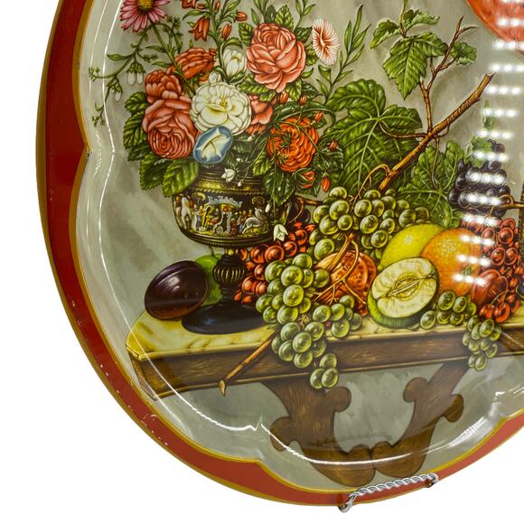 Vintage Round Metal Tray DAHER DECORATED WARE Made in England Fruit Flowers Ewer - Picture 9 of 12